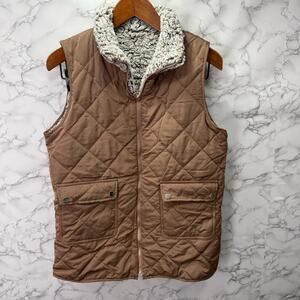 Love, Kuza Mocha Quilted Reversible Faux Fur Vest - Women Size L # H460-A